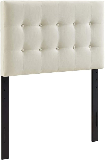 Modway Emily Tufted Button Linen Fabric Upholstered Twin Headboard in Ivory