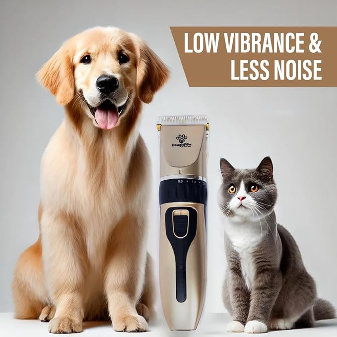 Grooming Kit for Dogs at Home - Rechargeable Low Noise Cat and Dog Shavers & Clippers for Grooming Thick Hair - Cordless Grooming Clippers Includes Pet Hair Clippers, Nail Trimmer, Shears & Bath Brush-Mewly Pet