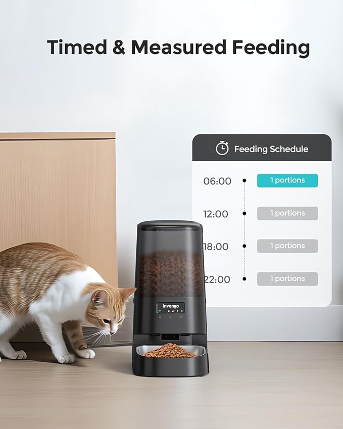 Cat Feeder Automatic - Cat Food Dispenser MeowServe S20, Auto Dog Feeder with Stainless Steel Bowl, 5L Pet Feeder with Patented Anti-Jam Port, App, Dual Lock Lid, Dual-Band WiFi & Power Supply-Mewly Pet