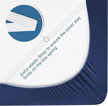King Size Box Spring Cover with Smooth and Elastic Woven Material, Alternates for Bed Skirt, Wrinkle & Fading Resistant, Washable, Dustproof, Navy