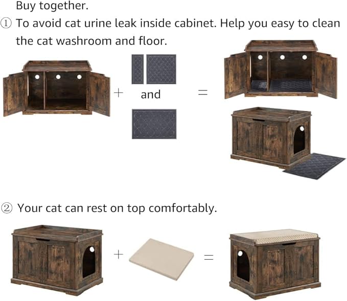 unipaws Cat Litter Box Enclosure Furniture, Dog Proof Hidden Litter Box Cover, Cabinet for Large Cat,Hideaway Kitty House, Rustic-Mewly Pet