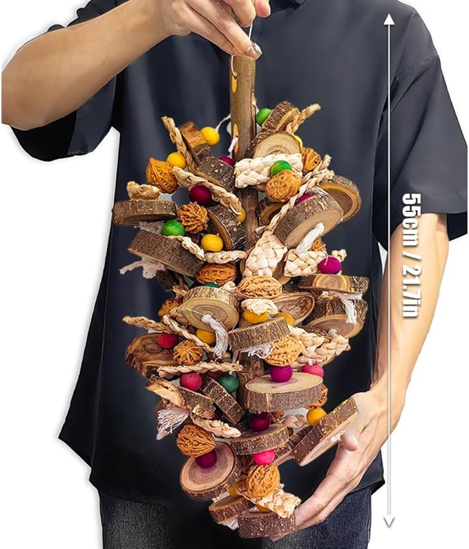 Extra Large Bird Parrot Toys- 21.7 inch Multicolored Natural Wooden Walnut Parrot Chewing Toy Suggested for Macaws cokatoos, African Grey and a Variety of Amazon Parrots. (Large Size)-Mewly Pet