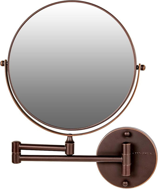 OVENTE 9" Wall Mounted Makeup Mirror with 1X/7X Magnification, Double Sided Magnifying Round Bathroom Vanity Mirror, 360° Swivel Design, Extendable and Folding Arm, Antique Bronze MNLFW90ABZ1X7X