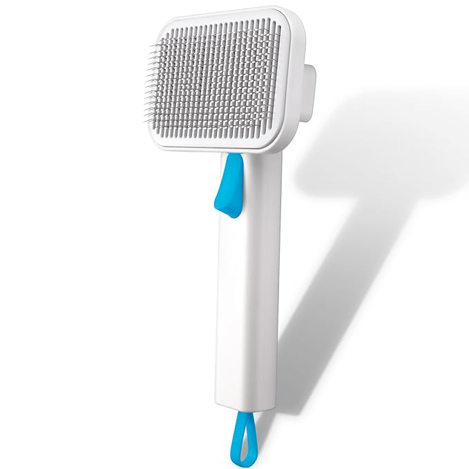 Self Cleaning Slicker Dog Cat Brush for Shedding - Deshedding Tool with Max Massage Tips, Grooming Brush for Short Medium Haired Cats & Dogs (Blue)-Mewly Pet