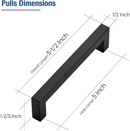 JOY DECOR 50 Pack Cabinet Handles, Black Cabinet Pulls, 5 Inch Kitchen Closet Handles Square Drawer Pulls Stainless Steel Drawer Hardware, 128mm Hole Centers