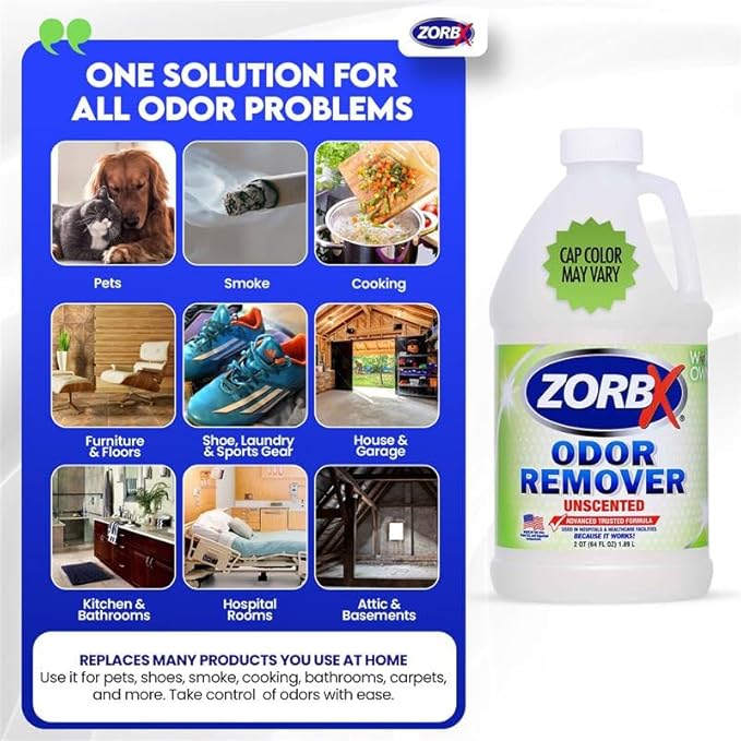 ZORBX Unscented Odor Eliminator for Strong Odor 64 oz - Used in Hospitals & Healthcare Facilities - Advanced Trusted Formula, Fast-Acting Odor Remover Spray for Dog, Cat, House & Carpet-Mewly Pet
