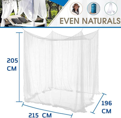 EVEN NATURALS Luxury Mosquito Net for Double to King Size Bed Canopy | Camping Screen House | Finest Mesh – 300 Holes per Square Inch, 2 Entries, Easy to Install, Hanging Kit, Storage Bag (X-Large)