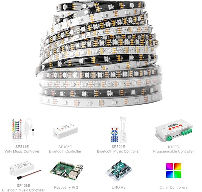 BTF-LIGHTING WS2812B IC RGB 5050SMD Pure Gold Individual Addressable LED Strip 16.4FT 300LED 60Pixel/m Flexible Full Color IP65 DC5V for DIY Chasing Color Project(No Adapter or Controller)