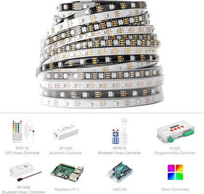 BTF-LIGHTING WS2812B IC RGB 5050SMD Pure Gold Individual Addressable LED Strip 16.4FT 300LED 60Pixel/m Flexible Full Color IP65 DC5V for DIY Chasing Color Project(No Adapter or Controller)
