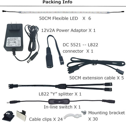 Litever Under Cabinet Lighting Kit, 6 PCS 20 Inches Flexible LED Strips, 24W, 1800 Lumen, Warm White 2700K. Suitable for Kitchen Counters Book Shelf Closet Showcase Workshop-(6-Strip-2700K)