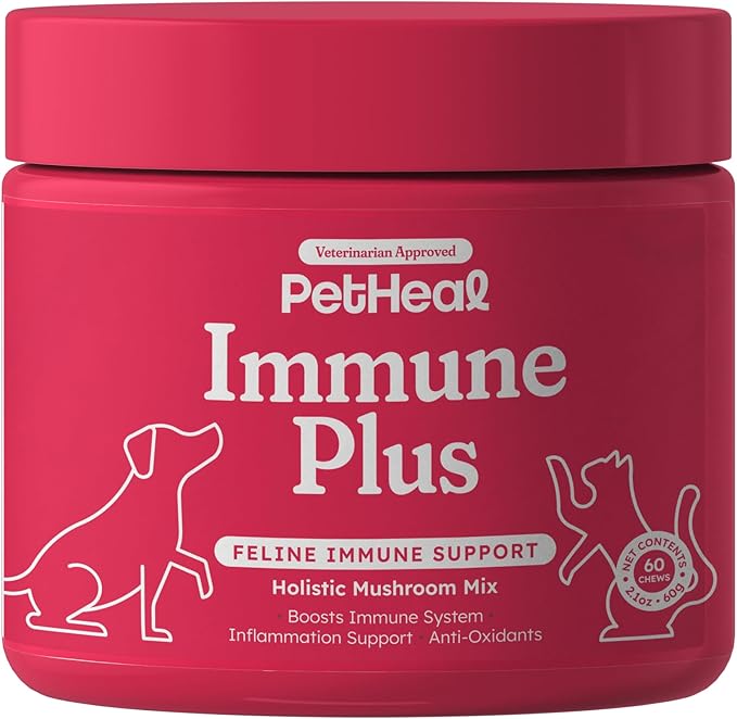 Immune Plus Chews for Cats - Vet-Reviewed - Boosts Immunity & Liver Health with Turkey Tail, Reishi & Milk Thistle | Promotes Shiny Coat & Reduces Lumps | 60 Chicken-Flavored Soft Chews-Mewly Pet