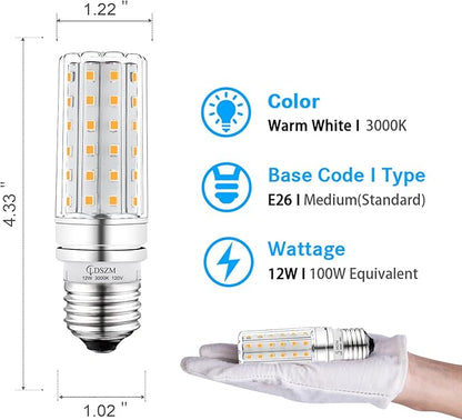 LED Light Bulb 100w Equivalent 1200 Lumen 3000K Warm Daylight White 12W LED Bulb E26 Base Non-Dimmable Ceiling Fan Light Bulbs for Home Indoor LED Corn Light Bulb Pack of 4