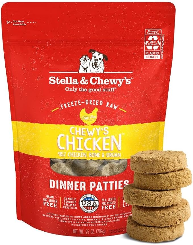 Stella & Chewy's Freeze-Dried Raw Dinner Patties - Chicken Recipe - High Protein Grain-Free Puppy & Dog Food - Perfect For Picky Eaters - 25 oz-Mewly Pet
