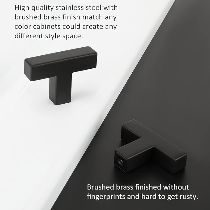 LONTAN 30 Pack Kitchen Cabinet Knobs Black Knobs for Dresser Drawers Sqaure Black Cabinet Hardware for Bathroom Cupboard,Stainless Steel