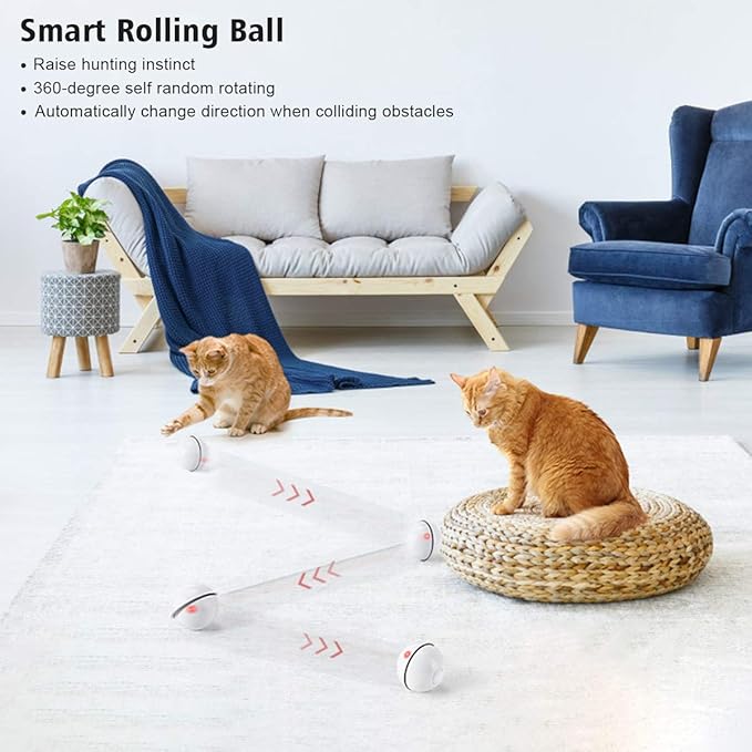 WWVVPET Interactive Cat Toys Ball with LED Light, 360 Degree Self Auto Rotating Smart Ball, USB Rechargeable Spinning Cat Ball Toy,Stimulate Hunting Instinct Kitten Funny Chaser Roller Pet Toy-Mewly Pet