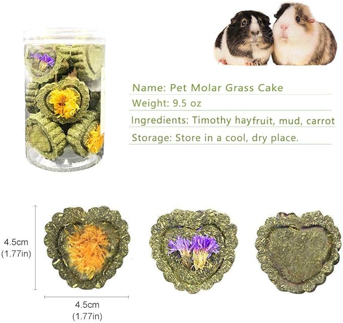 Bunny Chew Toys for Teeth, Natural Pet Chew Toy Hand Made Timothy Hay Cakes for Chinchilla Guinea Pig Hamsters Holland Lop Prairie Dogs Squirrels Gerbils Rabbit Chewing & Molar Teeth, 9.5oz-Mewly Pet