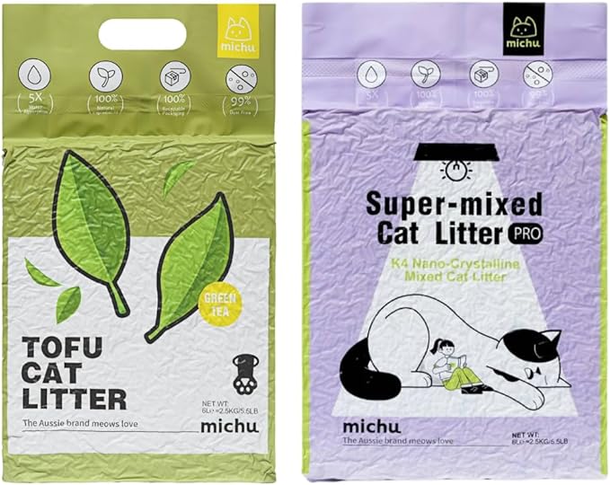 Tofu Cat Litter Natural Clumping Tofu Cat Litter 5.5lb/88oz 5 Scents (Greentea + Mixed, 2 Pack)-Mewly Pet