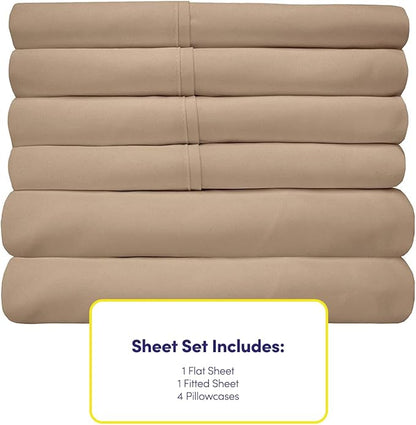 King Size Bed Sheets - 6 Piece 1500 Supreme Collection Fine Brushed Microfiber Deep Pocket King Sheet Set Bedding - 2 Extra Pillow Cases, Great Value, King, Taupe