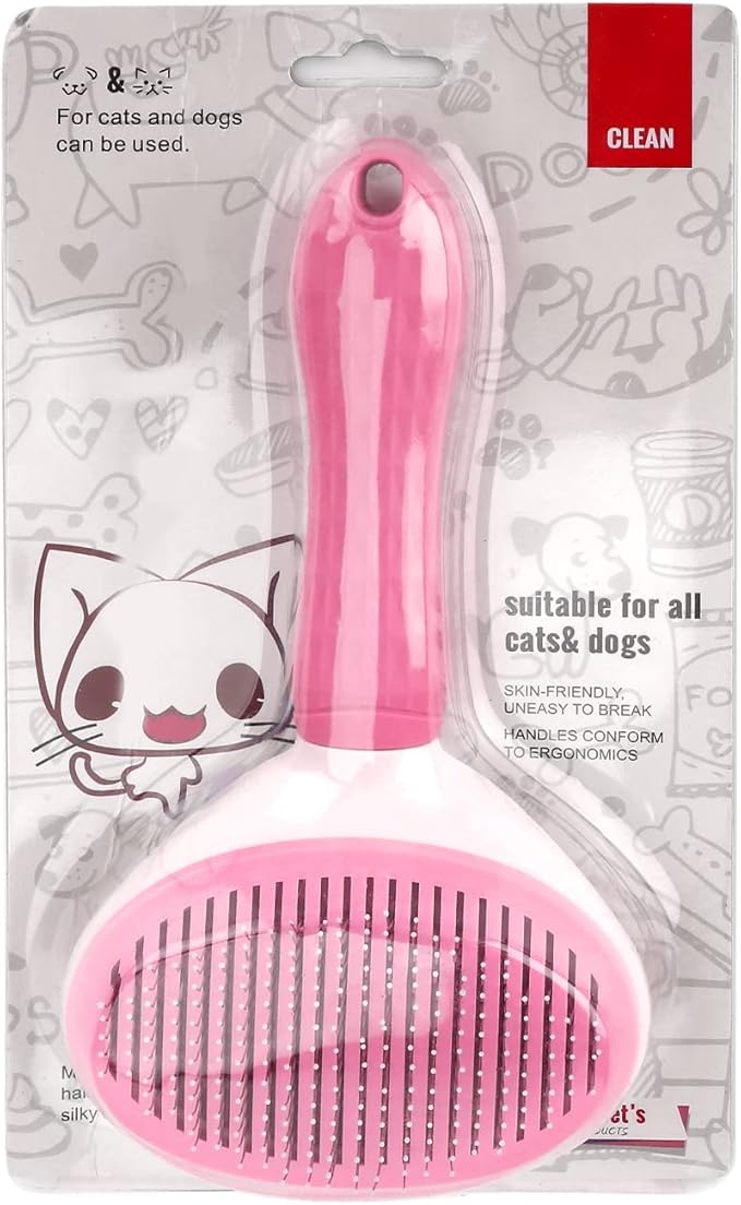 Depets Self Cleaning Slicker Brush, Dog Cat Bunny Pet Grooming Shedding Brush - Easy to Remove Loose Undercoat, Pet Massaging Tool Suitable for Pets with Long or Short Hair Pink-Mewly Pet