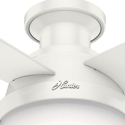 Hunter 52 inch Indoor Ceiling Fan with LED Light and Remote Control - White Modern Ceiling Fan, Low Profile Mount, 4 Blades, For Bedroom, Living Room, or Kitchen, Quiet - Dempsey 59242, Fresh White