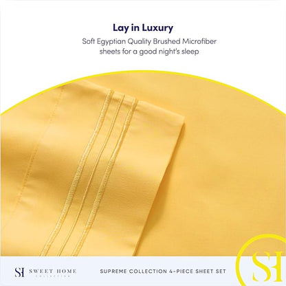 Twin XL Sheets - Breathable Luxury Sheets with Full Elastic & Secure Corner Straps Built In - 1800 Supreme Collection Extra Soft Deep Pocket Bedding Set, Sheet Set, Twin XL, Yellow