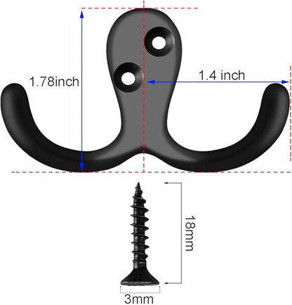 IBosins 20 Pack Heavy Duty Double Prong Coat Hooks Wall Mounted with 40 Screws Retro Double Hooks Utility Hooks for Coat, Scarf, Bag, Towel, Key, Cap, Cup, Hat