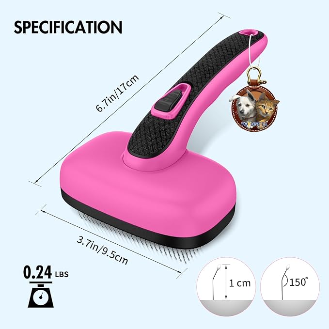 Dog Brush for Shedding & Grooming, Self Cleaning Slicker with Retractable Pins for Short & Long Haired Dogs & Cats. Removes Loose Fur, Undercoat, Mats & Tangles. Fits Large, Small Pet. Pink-Mewly Pet
