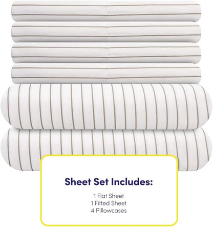 Full Size Bed Sheets - 6 Piece 1500 Supreme Collection Fine Brushed Microfiber Deep Pocket Full Sheet Set Bedding - 2 Extra Pillow Cases, Great Value, Full, Pinstripe White