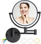 Wall Mounted Makeup Mirror with 3 Color Lights Stepless Dimming, 8" 1X/10X Magnifying LED Two Sided Touch Sensor Extendable Arm 360 Swivel Shaving Light Up Mirror Hardwired for Bathroom, Matte Black