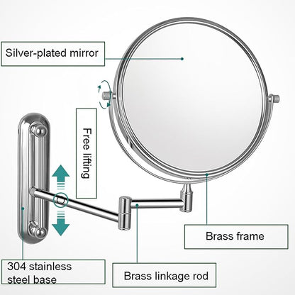 Makeup Mirror Wall Mounted Extra Long Arm, Cosmetic Mirror Magnification, Vanity Mirror 360° Swivel Extend and Fold, Double Sided Bathroom Shaving Mirror Magnifying Mirror Wall Mounted