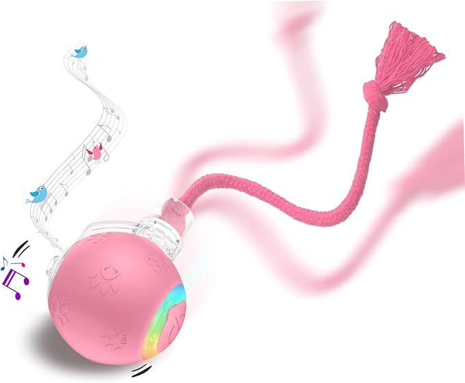 Interactive Cat Toys, Automatic Moving Cat Toys for Bored Indoor Adult Cats, Fast Rolling, Chirping & Motion-Activated Kitty Toys, Fun Gift for Cats with Speedy Tail 2.0, USB Rechargeable,Pink-Mewly Pet