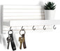 Decorative Key Holder for Wall with Shelf, Entryway Shelf with Hooks Holds Leashes, Jackets and Glasses – Sturdy Wood Keyholder Entrance Hanger with Mounting Hardware (White, Medium)