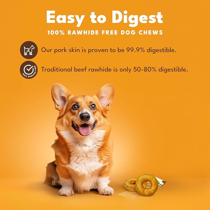 Pork Chomps Roasted Pork Skin Dog Chews, 3-inch Donuts, 2 Count (Pack of 2)-Mewly Pet