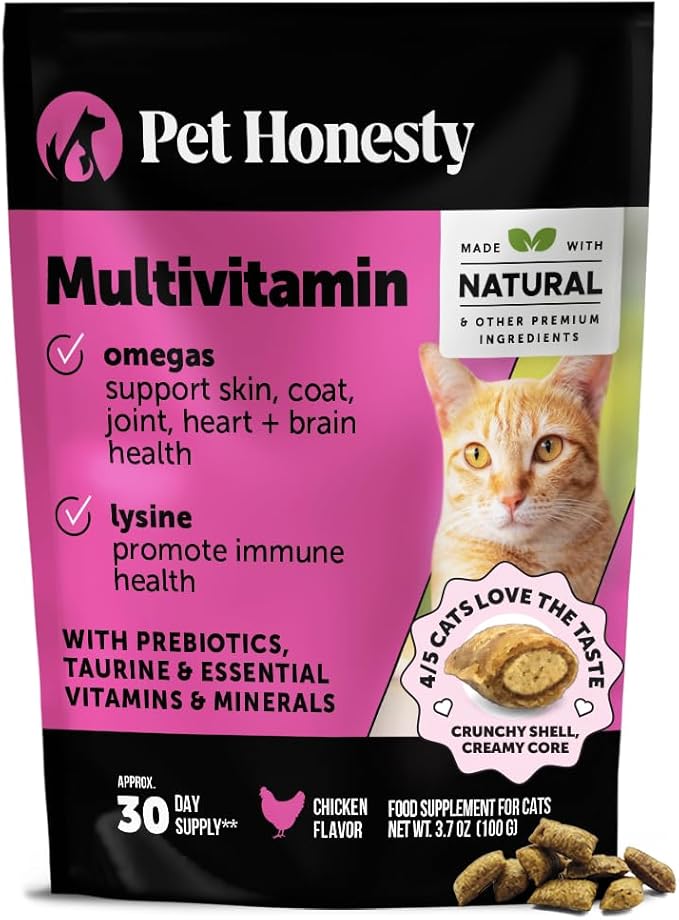 Cat Multivitamin Crunchy & Creamy Chews - Cat Treats for Health + Immune, Joint Support, Skin & Coat, & Digestion - Vitamins with Omega 3s, Lysine & Probiotics (30 Day Supply)-Mewly Pet