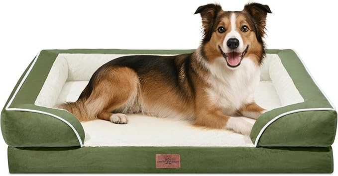 Comfort Expression Large Dog Beds Waterproof Orthopedic Foam Dog Sofa Beds Comfy Pet Bed with Washable Removable Cover & Non-Slip Bottom(Large,Light Green)-Mewly Pet