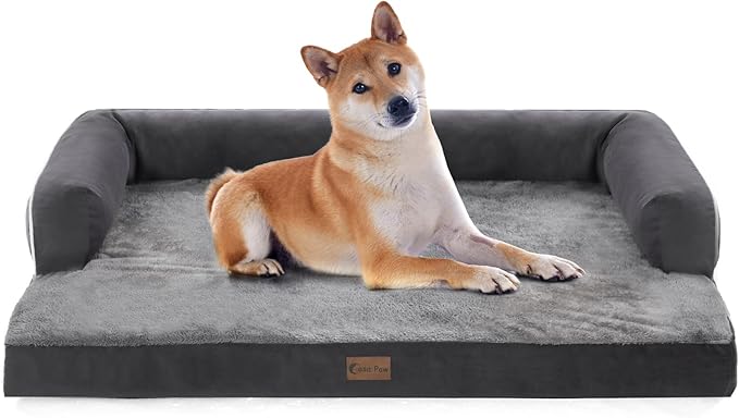 Orthopedic Dog Beds for Large Dogs, Waterproof Dogs Beds, Memory Foam Dog Couch Beds, Comfy Bolster Pet Beds with Removable Washable Cover, Nonskid Bottom (Large, Dark Grey)-Mewly Pet