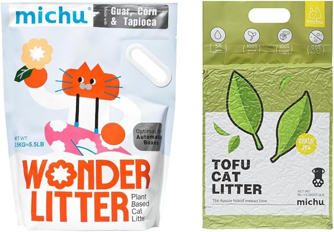 Tofu Cat Litter Natural Clumping Tofu Cat Litter 5.5lb/88oz 5 Scents (Greentea + Wonder Litter, 2 Pack)-Mewly Pet