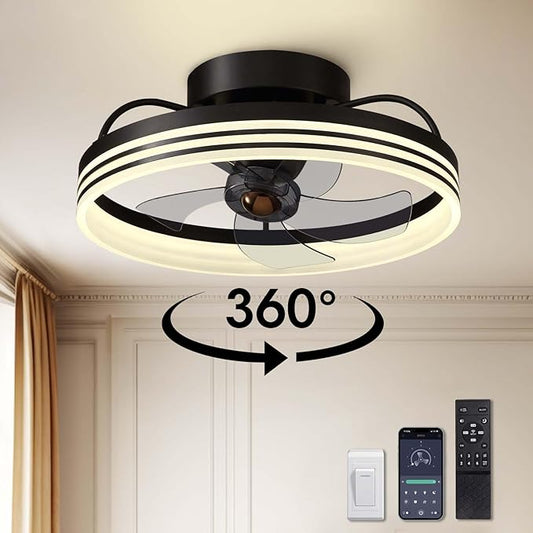 Ceiling Fans with Lights, 360° Rotating Ceiling Fan with Lights and Remote, 6 Wind Speeds Smart Low Profile Ceiling Fan for Bedroom, Kids Room and Living Room 20"
