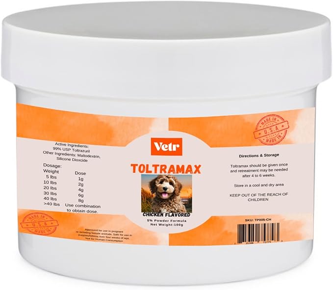 Vetr's Toltramax Toltrazuril Powder for Horses, Dogs, Cats, 100g (5.0%, Chicken)-Mewly Pet