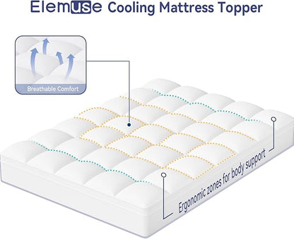 ELEMUSE RV Short Queen Mattress Topper for Back Pain, Extra Thick Mattress Pad Cover, Plush Soft Pillowtop with Elastic Deep Pocket, Overfilled Down Alternative Filling