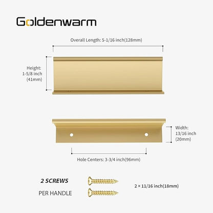 goldenwarm 25 Pack Gold Finger Edge Pulls Drawer Finger Pulls Champagne Gold Kitchen Hardware Handles Bedroom Dresser Drawers,3-3/4in Hole Center