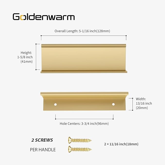 goldenwarm 10 Pack Gold Finger Edge Pulls Drawer Finger Pulls Champagne Gold Kitchen Hardware Handles Bedroom Dresser Drawers,3-3/4in Hole Center