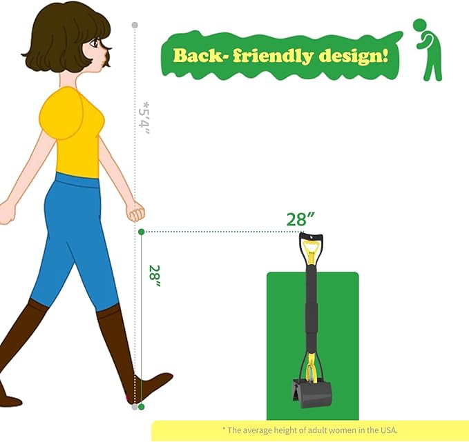 28" Heavy Duty Dog Pooper Scooper for Large Dogs, Extra Long Handle Foldable Poop Pick Up Tool with Durable Spring, Great for Yard, Lawns, Grass, Dirt, Gravel-Mewly Pet