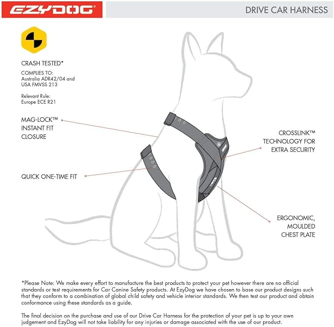 EzyDog Drive Dog Car Harness – Crash Tested and Certified (US-FMVSS 213) Dog Seat Belt Harness for Safe Travel, Adjustable with Padded Comfort (Large)-Mewly Pet