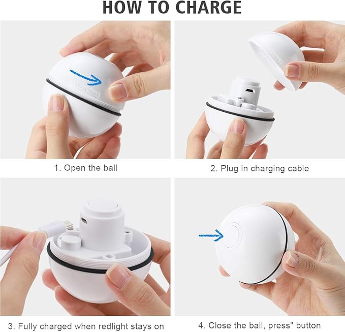 WWVVPET Interactive Cat Toys Ball with LED Light, 360 Degree Self Auto Rotating Smart Ball, USB Rechargeable Spinning Cat Ball Toy,Stimulate Hunting Instinct Kitten Funny Chaser Roller Pet Toy-Mewly Pet