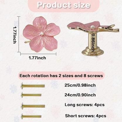 4 Pcs Petal Cabinet Knobs Creativity Flower Shaped Drawer with Metal Handles Screws for Dresser Handles Cabinet Wardrobe Door Handle Decorative Furniture (Pink Pearl)