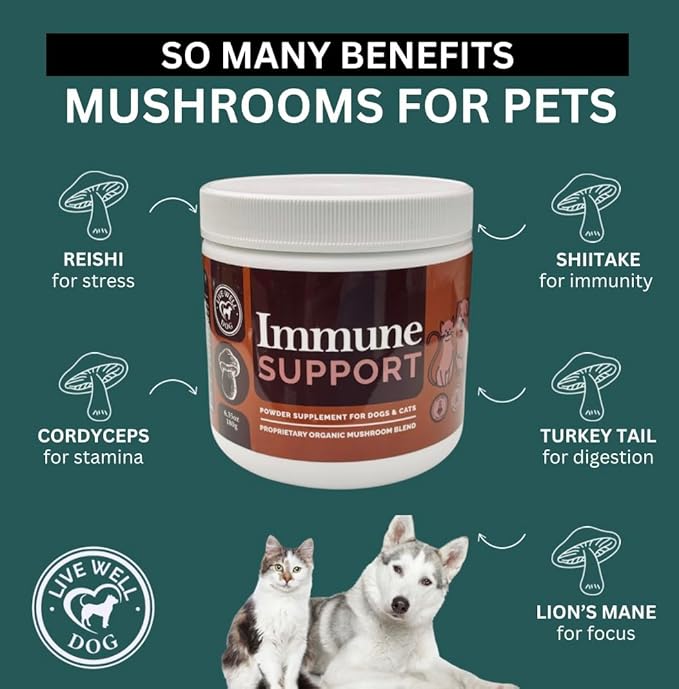 Immune Support Powder Food Topper, Large 6.35oz, Proprietary Organic Mushroom Blend, 300g-Mewly Pet