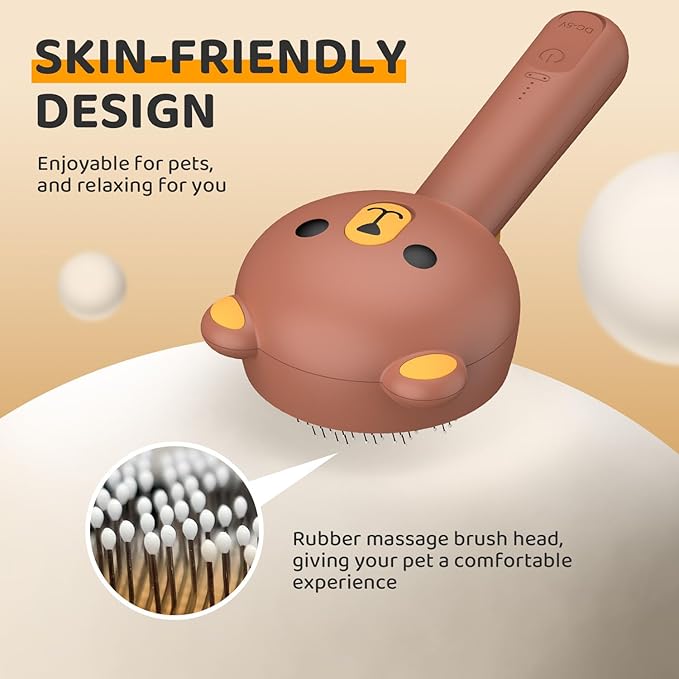 Cat Steam Brush, Self Cleaning Pet Spray Hair Removal Comb with Release Button, 3 In 1 Cat Brush for Indoor Cats, Waterproof Pet Grooming Brushes for Long Short Haired Dogs Cats（Brown）-Mewly Pet