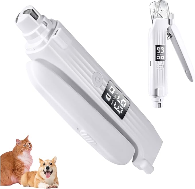 Pet Nail Grinder for Dogs and Cats - 2in1 Dog&Cat Nail Trimmers Super Quiet and Low Vibration Electric Dog Nail Grinder- LED Display Dog Nail Clippers for Large Medium Small Dogs Cats Dog Nail File-Mewly Pet