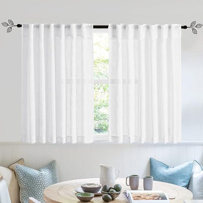 RYB HOME White Kitchen Curtains - Linen Textured Sheer Curtains Light Filtering Privacy Window Drapes Soft Airy Breathable Draperies for Bedroom, RV Camper, Nursery, Cafe, W 52 x L 36 inch, 2 Panels